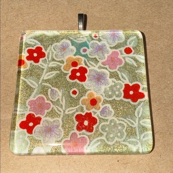 Handmade Floral Glass Pendant with Red and Purple Accents - Picture 3 of 5